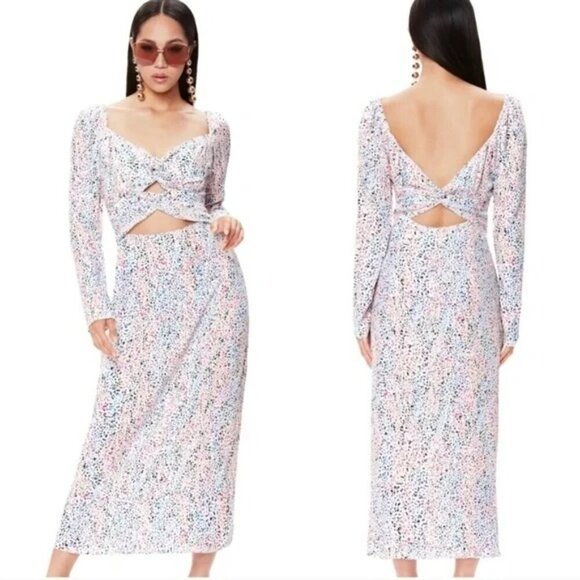 AFRM Dresses & Skirts - AFRM rainbow splatter leopard print white maxi dress long sleeve cut out Size M